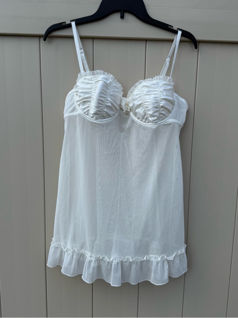 Flora Nikrooz White Babydoll mesh Lingerie Slip Dress Size XL